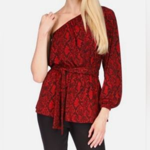 Michael Kors One Shoulder Belted Python Tunic Top blouse Size Small